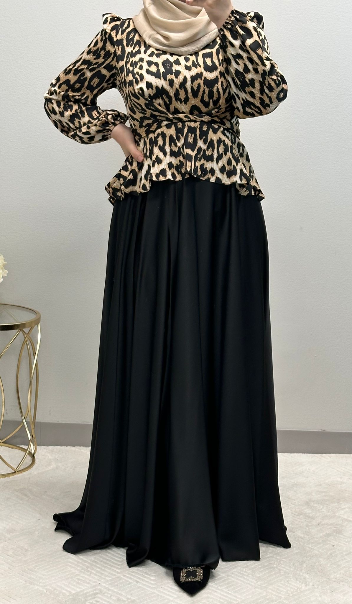 Contrast Maxi Dress: Tiger Print and Solid Black