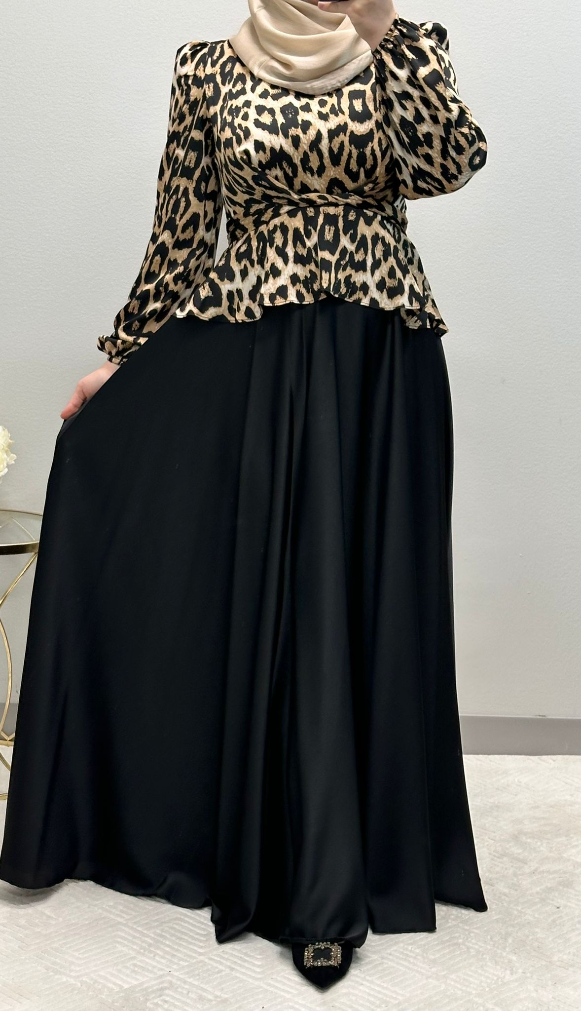 Contrast Maxi Dress: Tiger Print and Solid Black