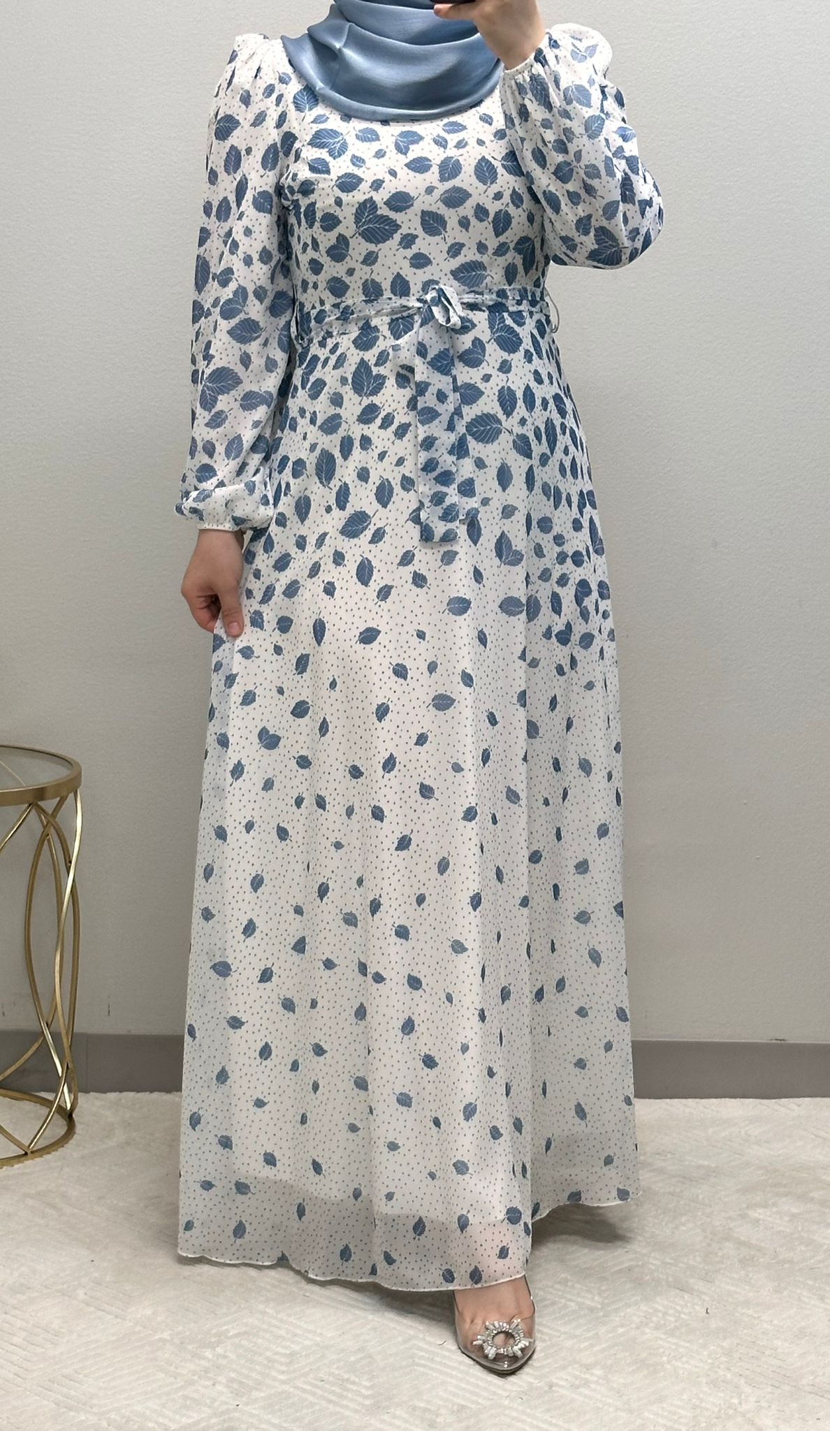 Feather Print Chiffon Maxi Dress: Fully Lined
