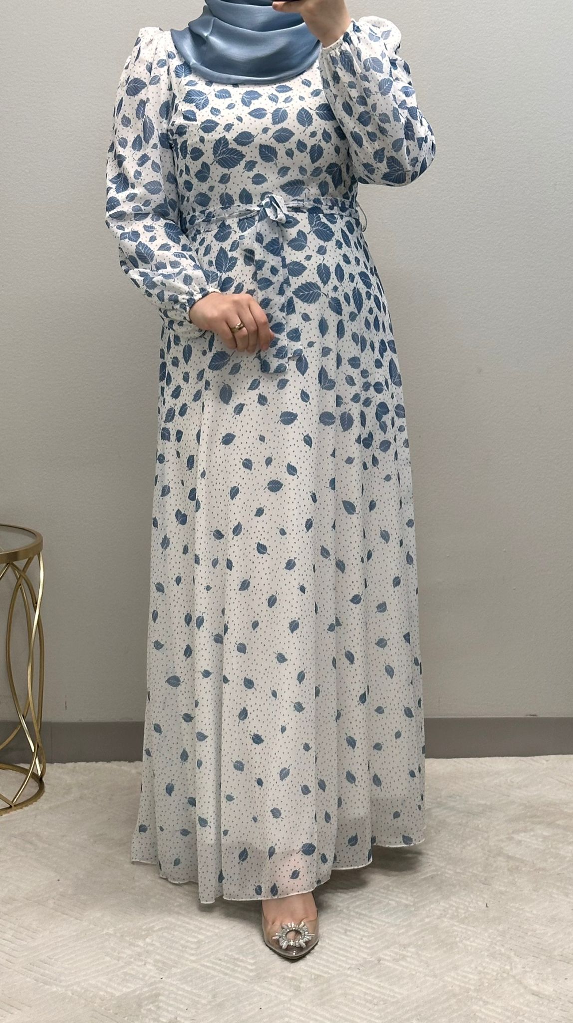 Feather Print Chiffon Maxi Dress: Fully Lined