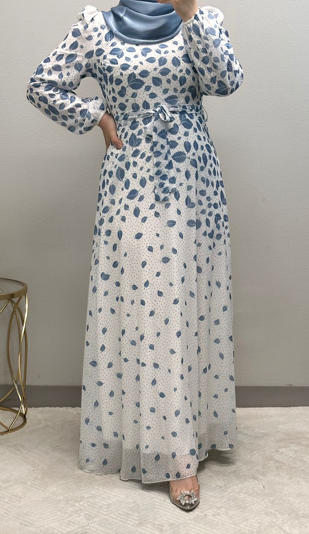 Feather Print Chiffon Maxi Dress: Fully Lined