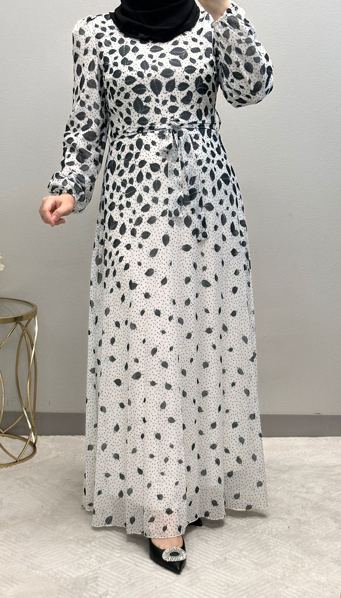 Feather Print Chiffon Maxi Dress: Fully Lined