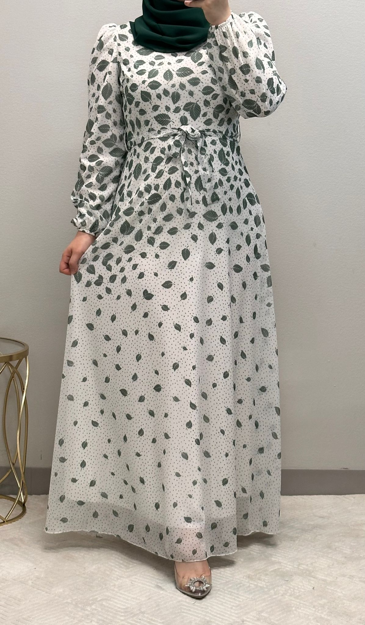Feather Print Chiffon Maxi Dress: Fully Lined