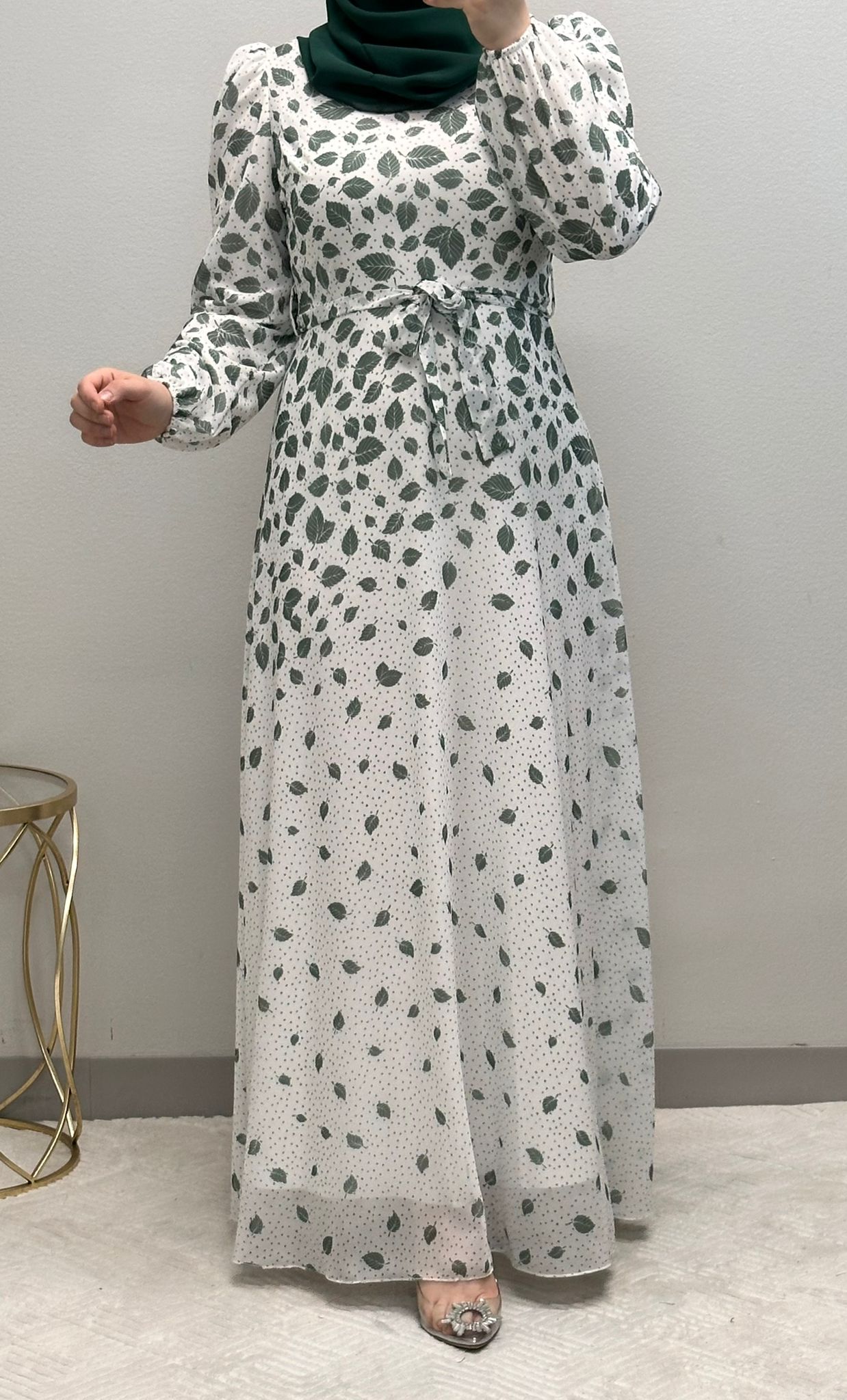 Feather Print Chiffon Maxi Dress: Fully Lined