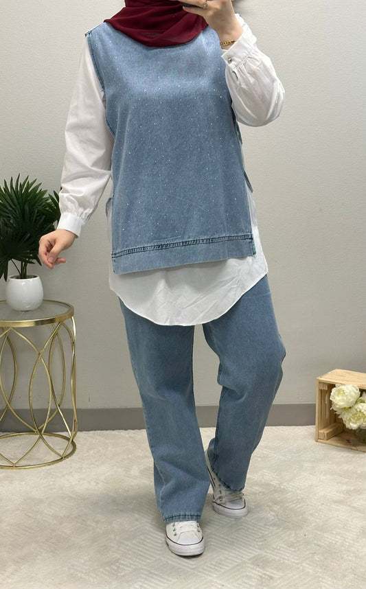 Three-Piece starry Open Jeans Set