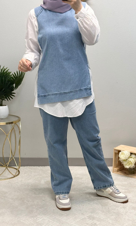 Three-Piece Open side Jeans Set