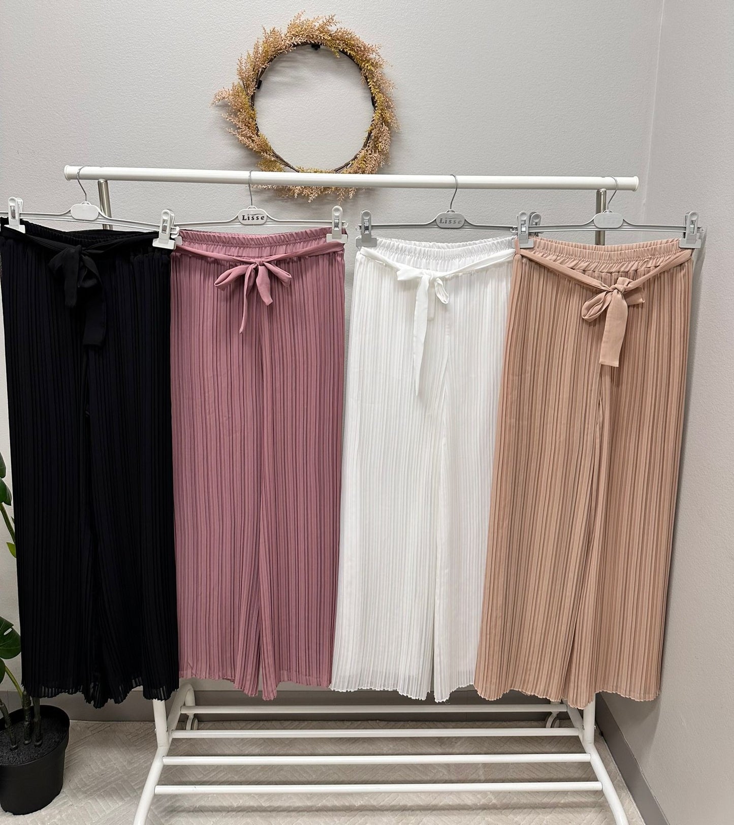 pleated wide leg pants with Elastic Waistband belt (length 37.8 inch)
