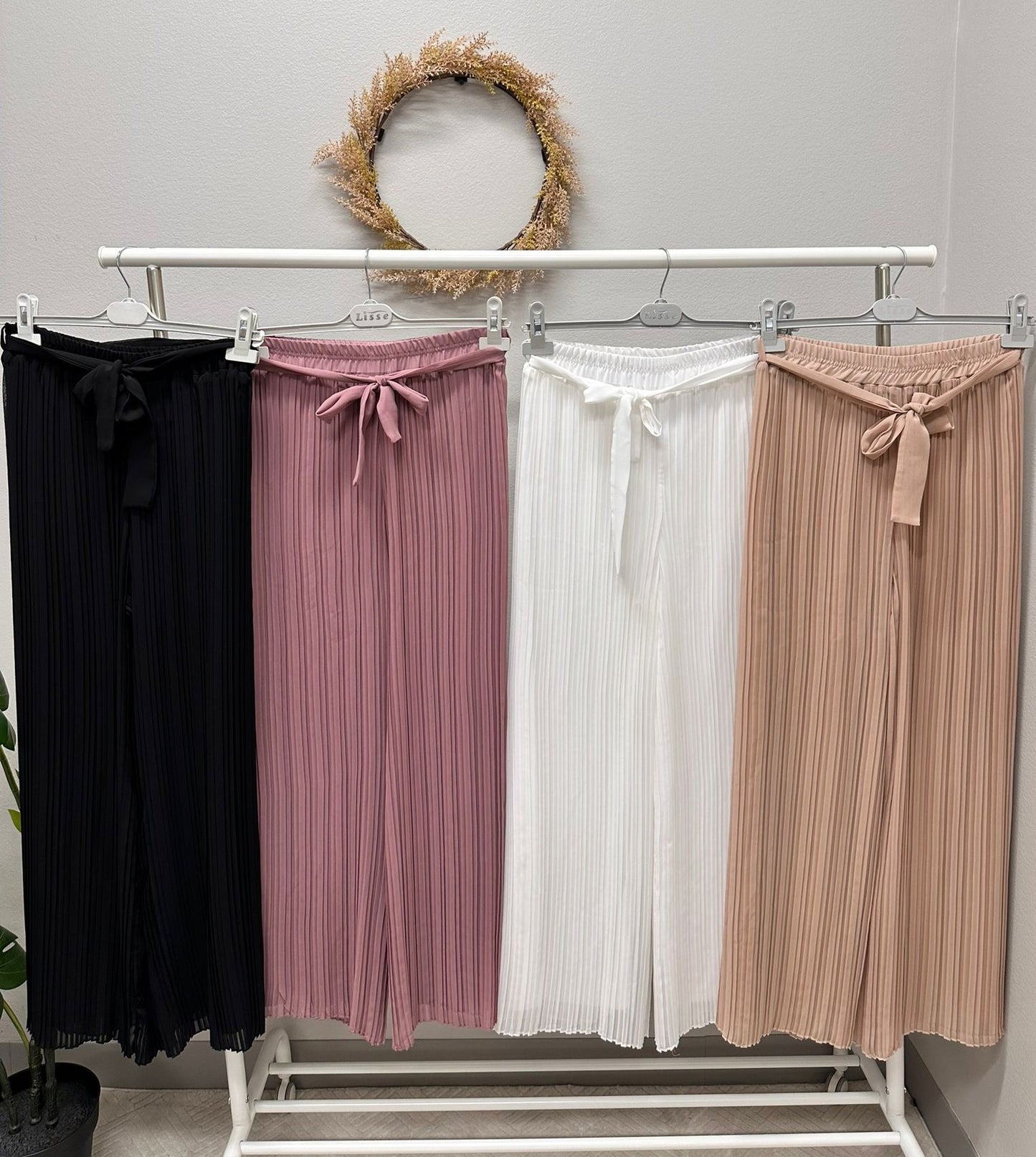 pleated wide leg pants with Elastic Waistband belt (length 37.8 inch)