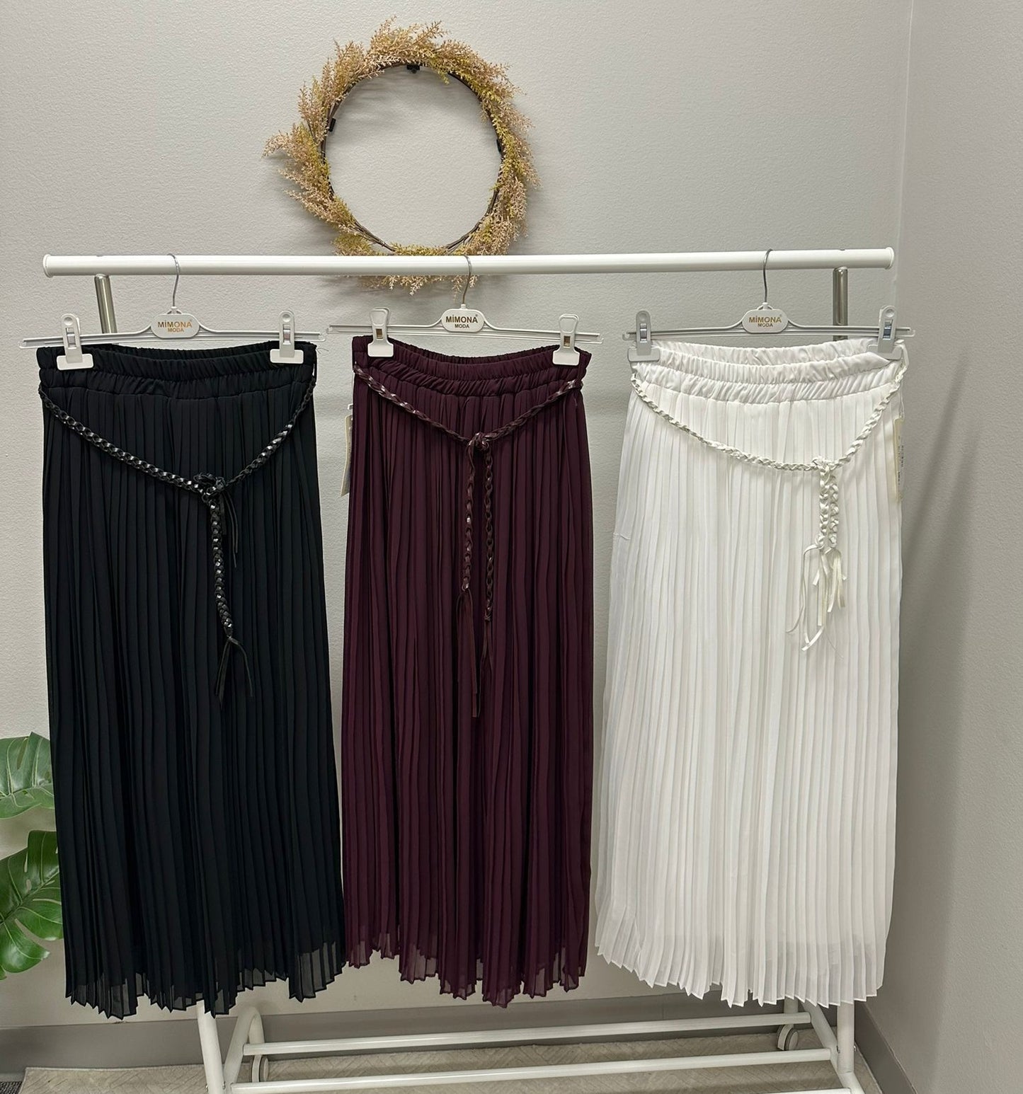 chiffon pleated and lined skirt with detachable belt (37 inch)