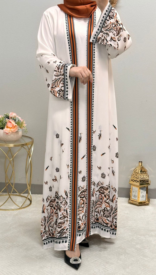 Printed flower Two-piece open abaya