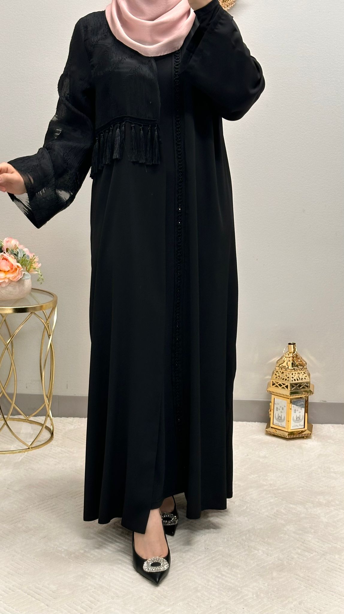 sleeve organza one-piece open abaya