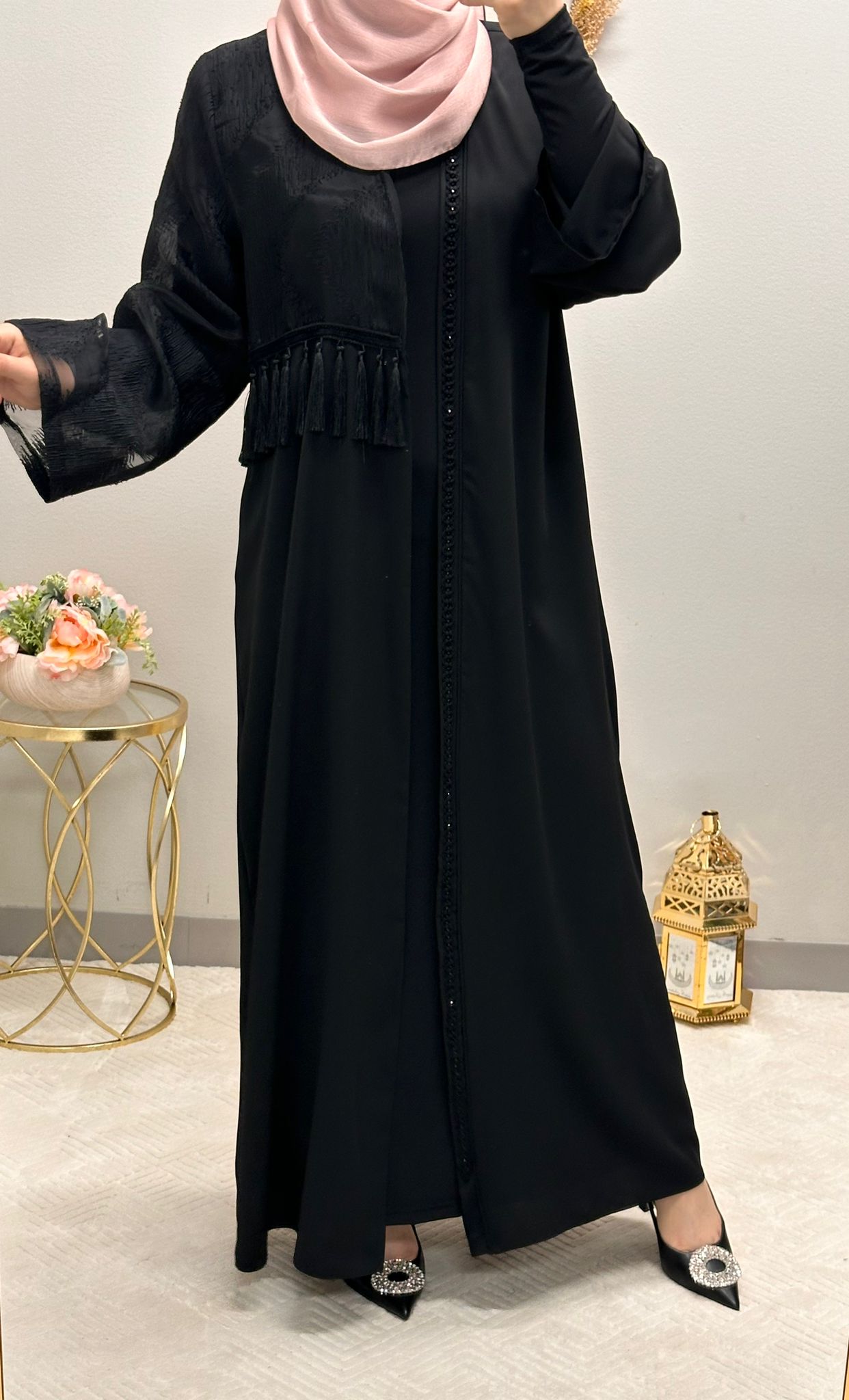 sleeve organza one-piece open abaya