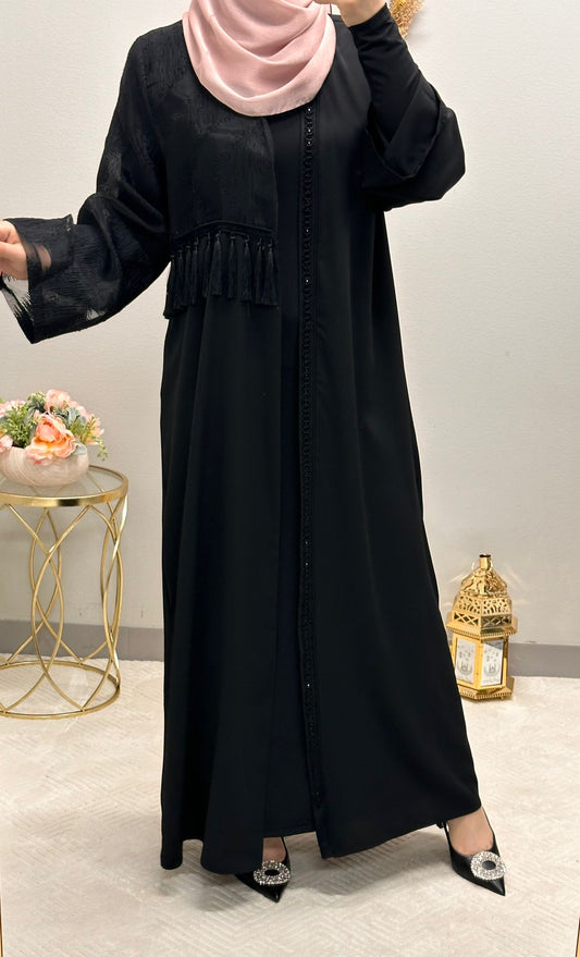 sleeve organza one-piece open abaya