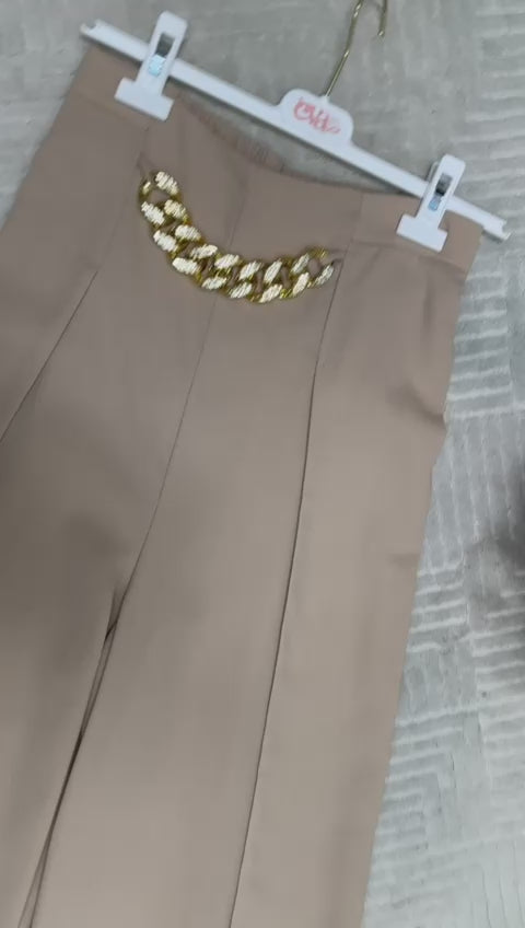 Wide pants singly pleated with elastic waistband (Length 39.2 inch / 100.7 CM)