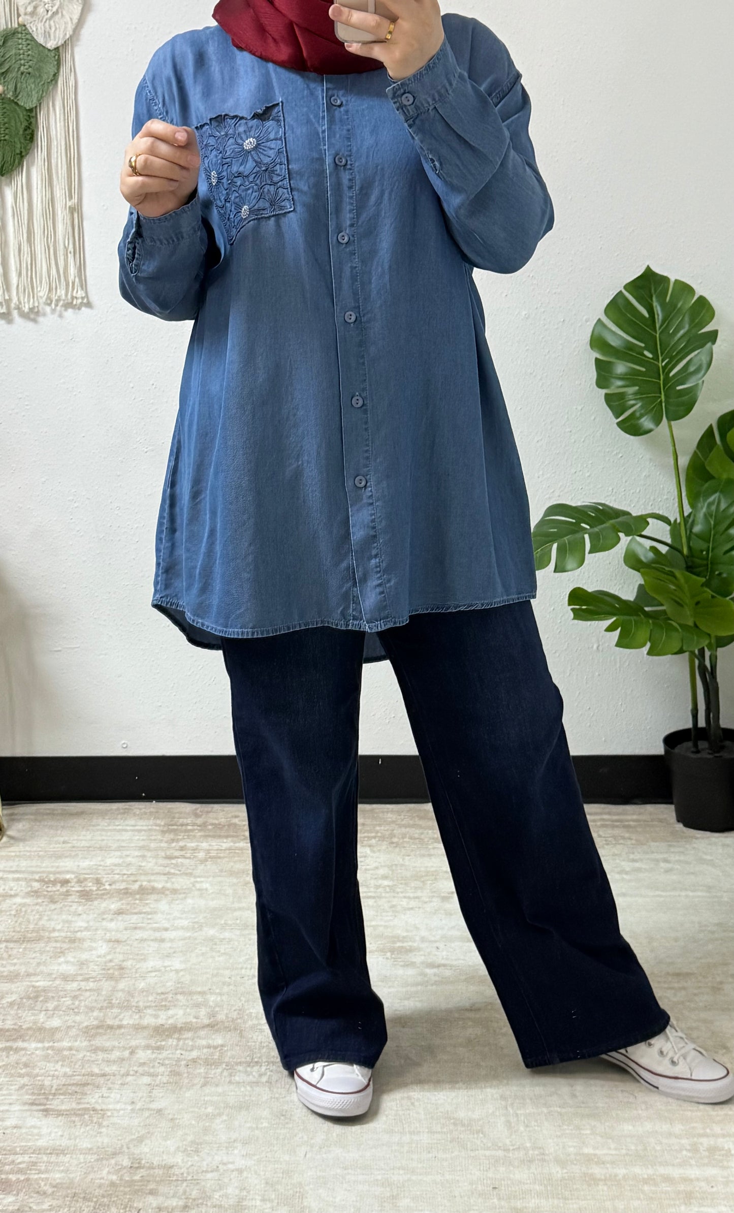 Embroidered floral pocket shirt