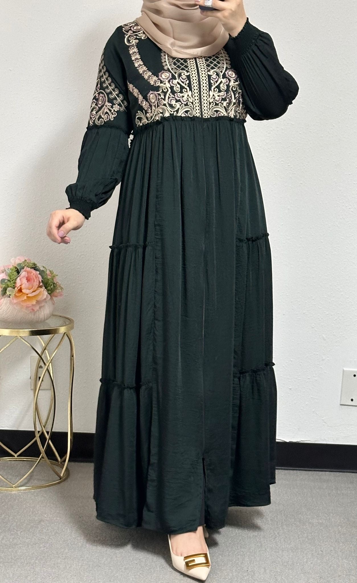 Embroidered Cloak Abaya with Back Belt