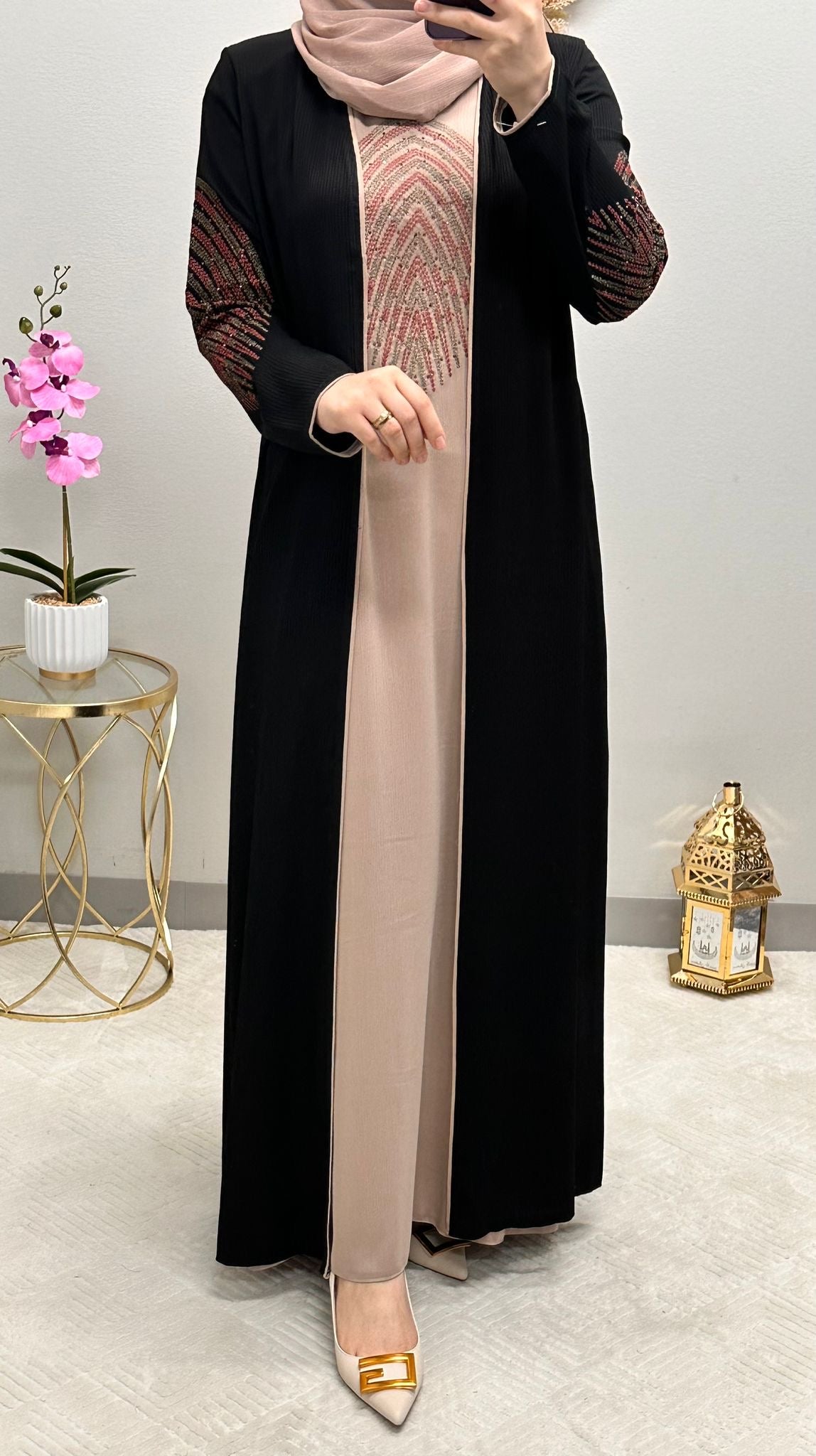 Two piece embroidered abaya