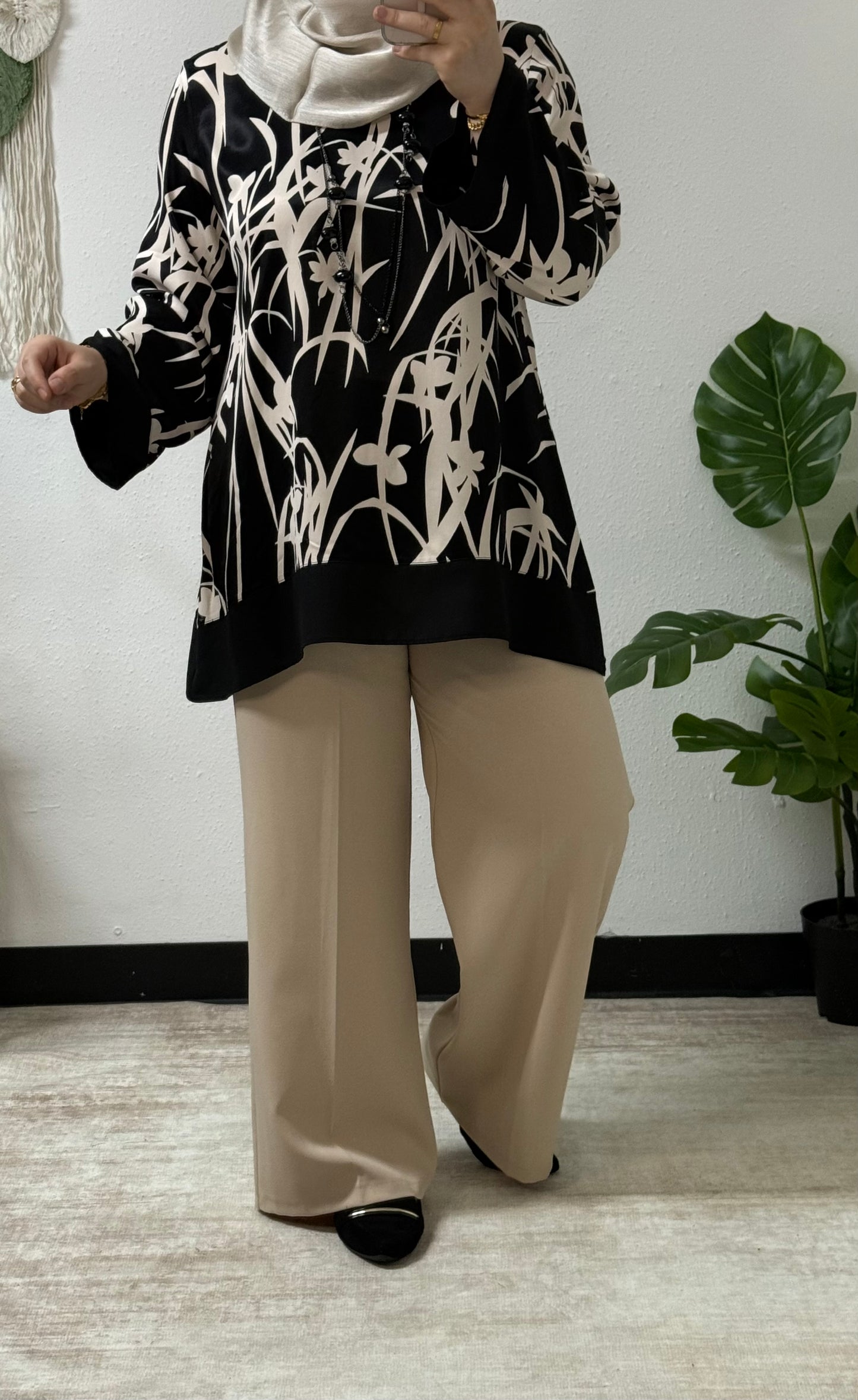 Beige Flower Print Shirt