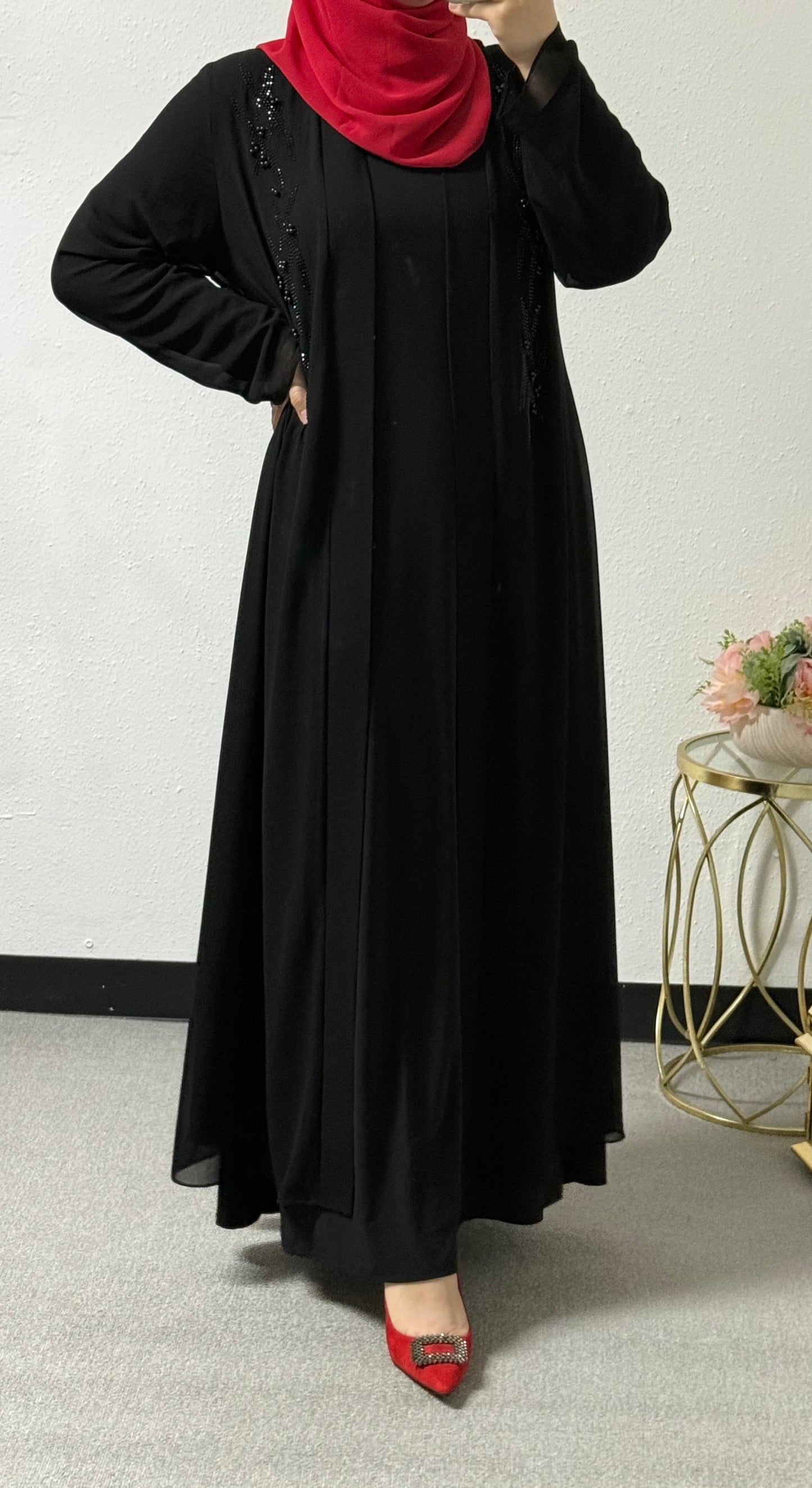 Two piece black bead abaya