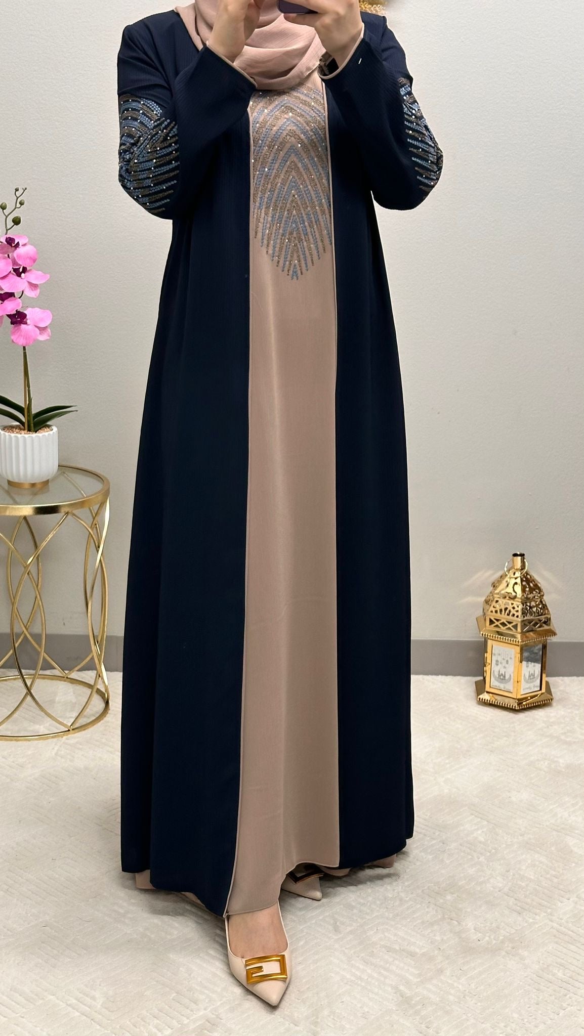 Two piece embroidered abaya