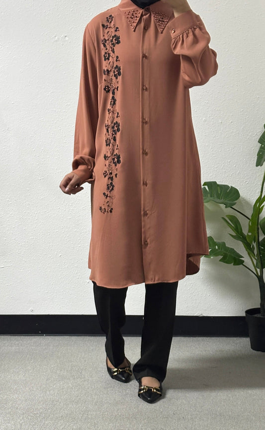 Floral/pearl long shirt
