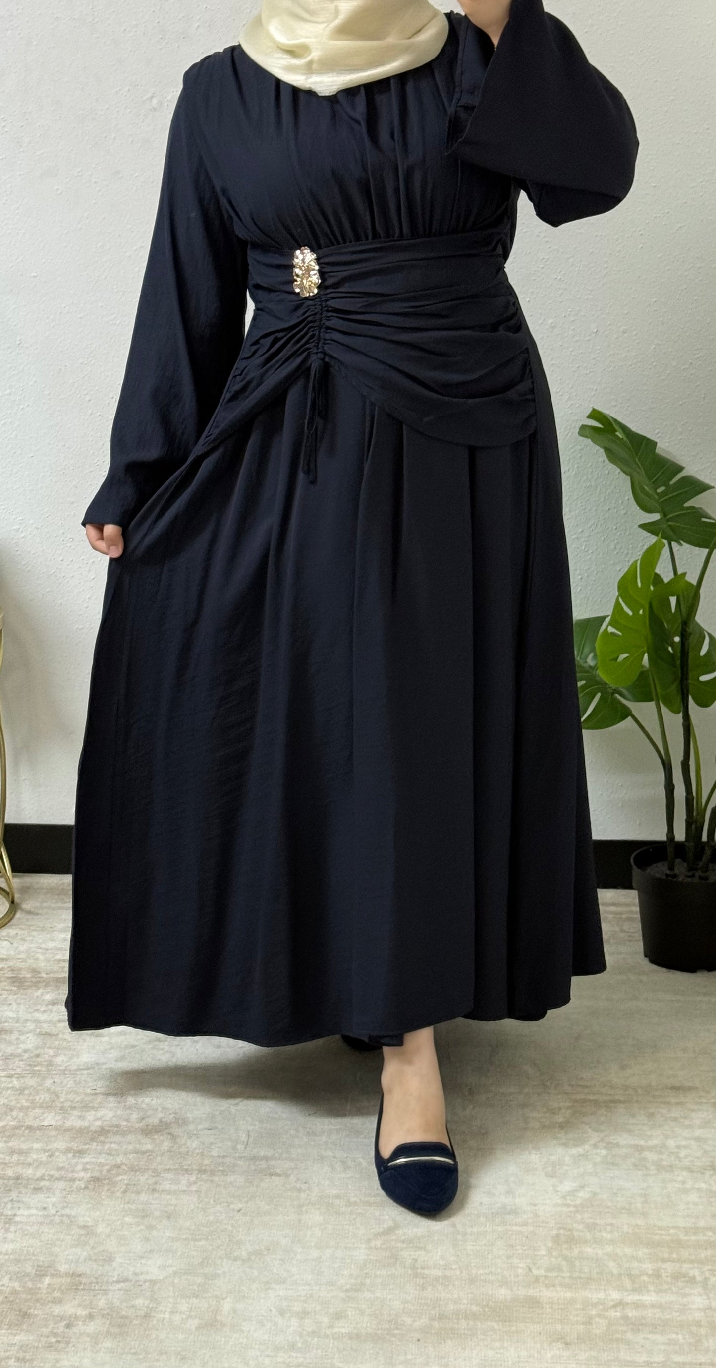 Side Ruffled Gold Accent Dress