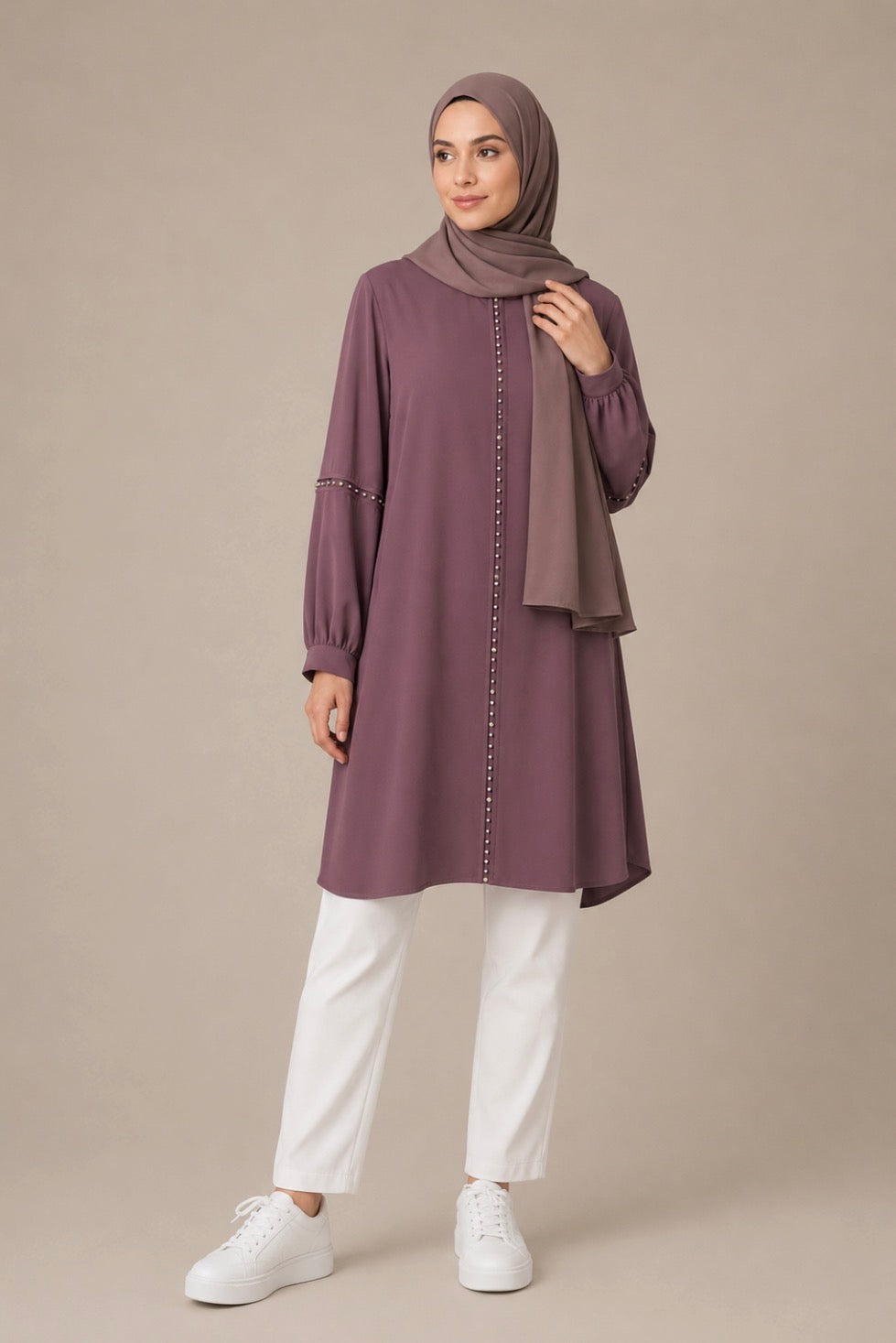 Elegant Colored Pearls Long Shirt