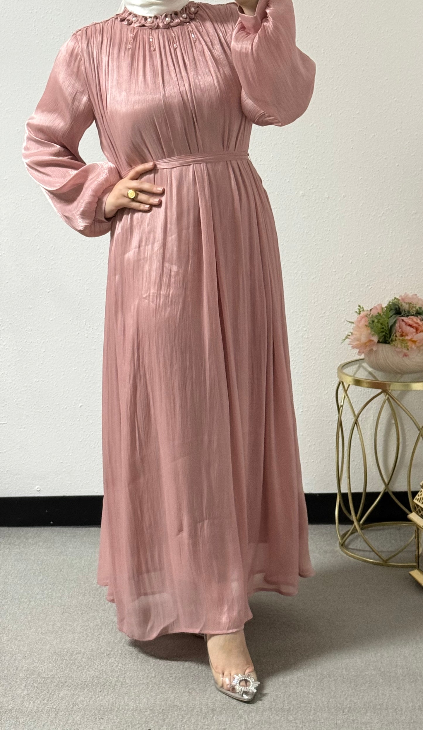 Eid Organza Dress with Pearls on the Neck