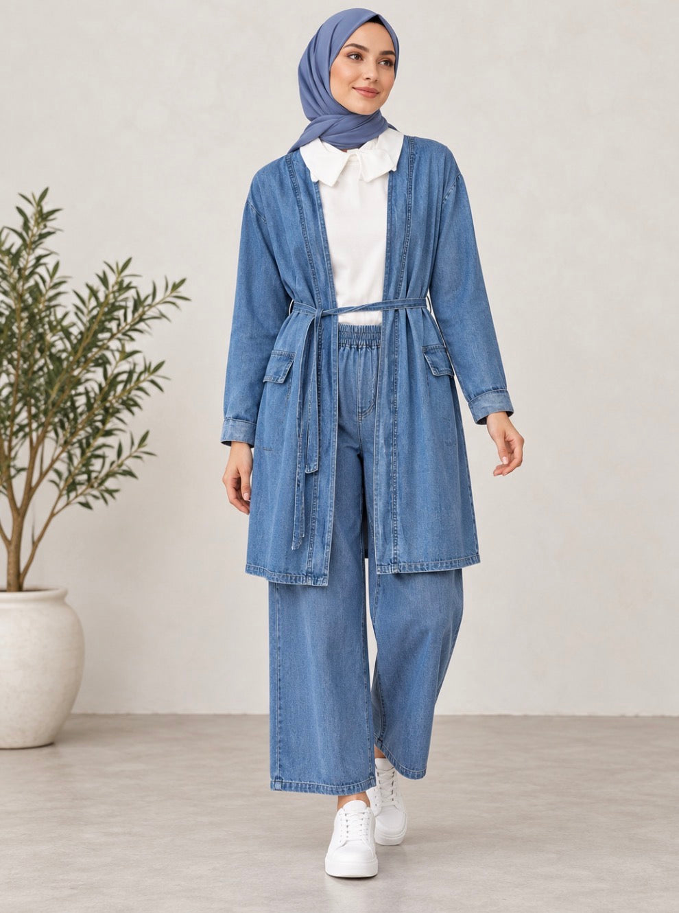 Three-Piece Denim Twin Set (with inner blouse)