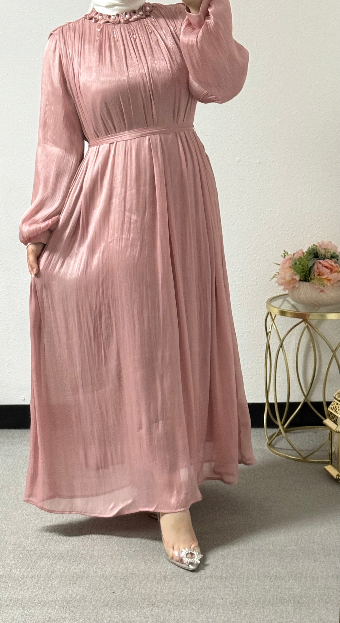 Eid Organza Dress with Pearls on the Neck