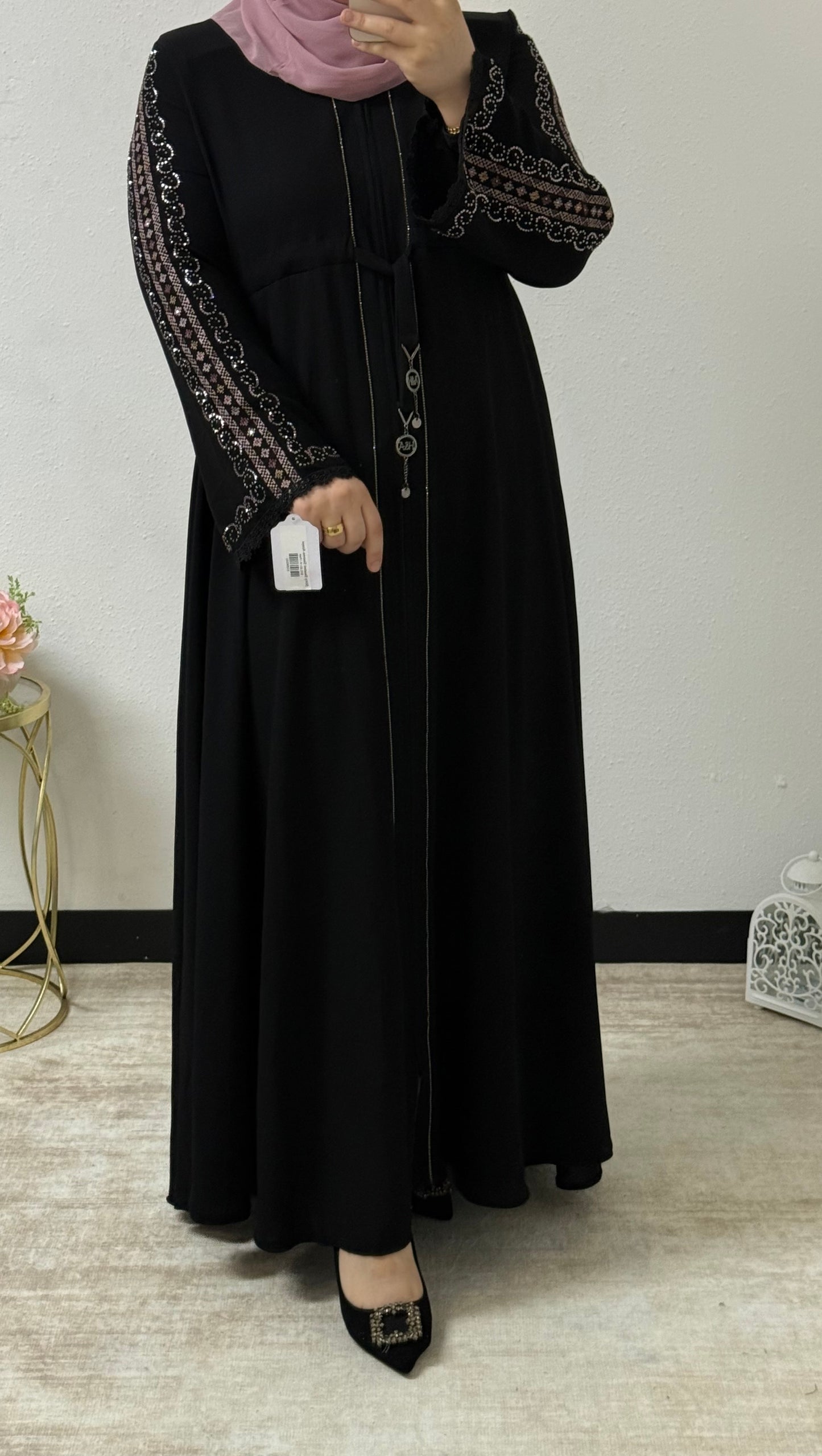 Shiny Beaded Sleeves Abaya