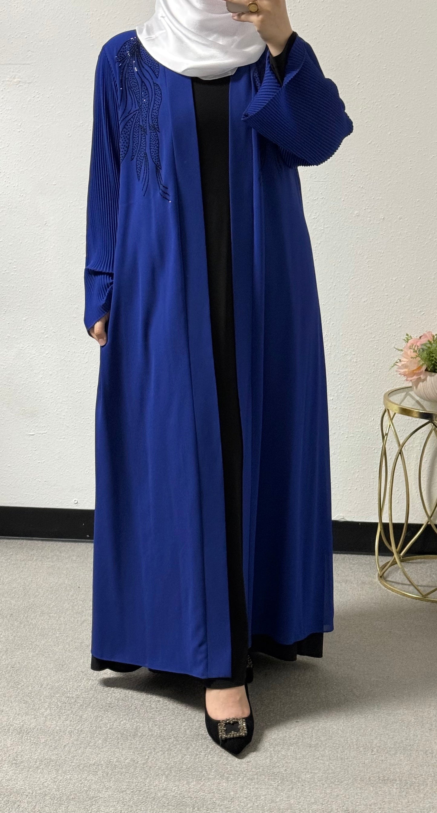 Two-piece pleated/leaf beads abaya set