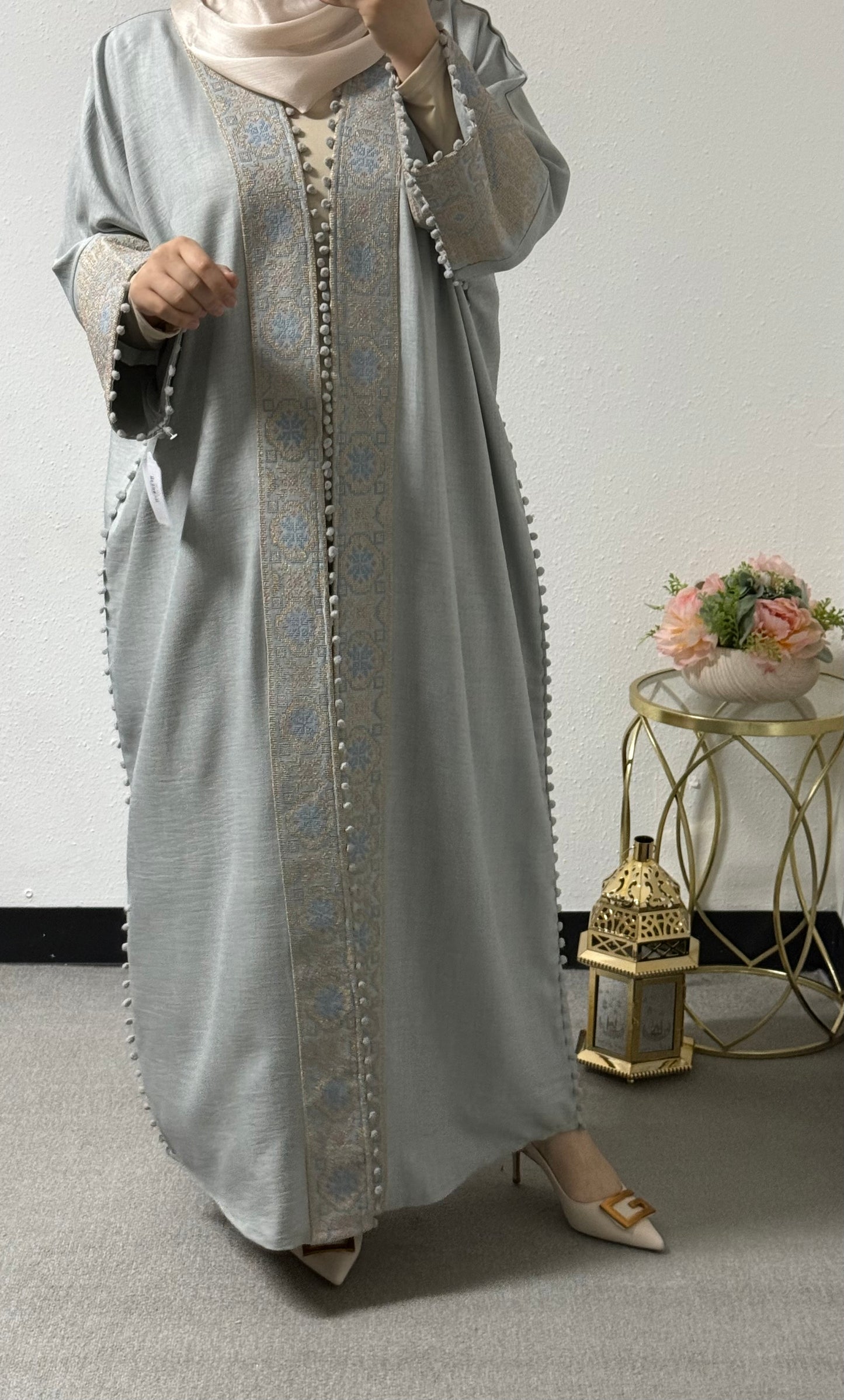 Open embroidered abaya