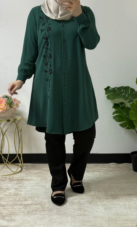 Floral/pearl long shirt