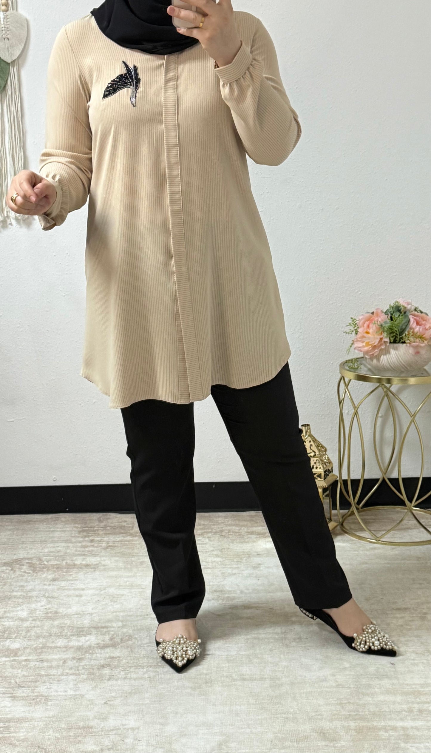 Beaded Accent Striped Shirt