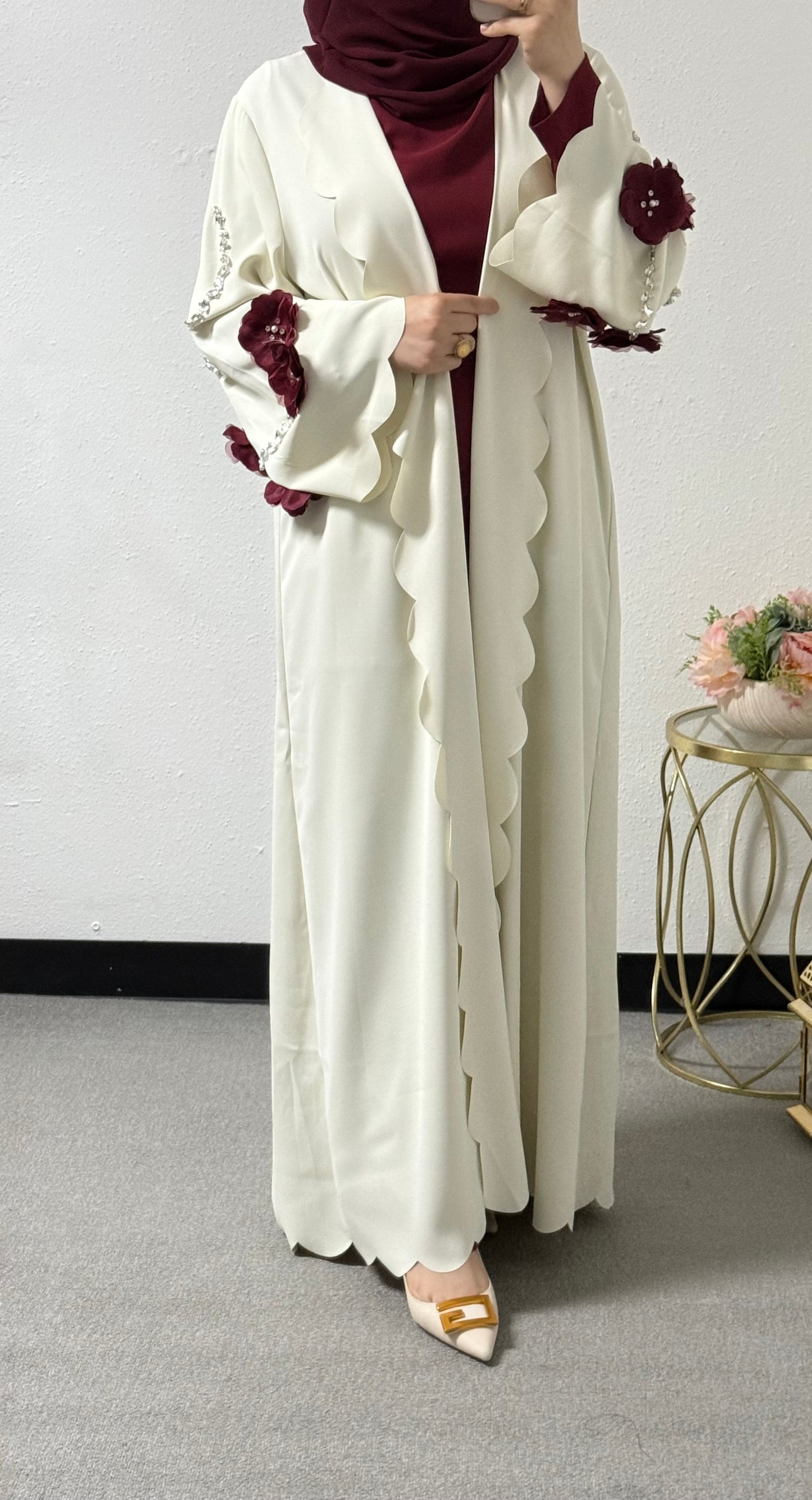 Three piece floral sleeves abaya set