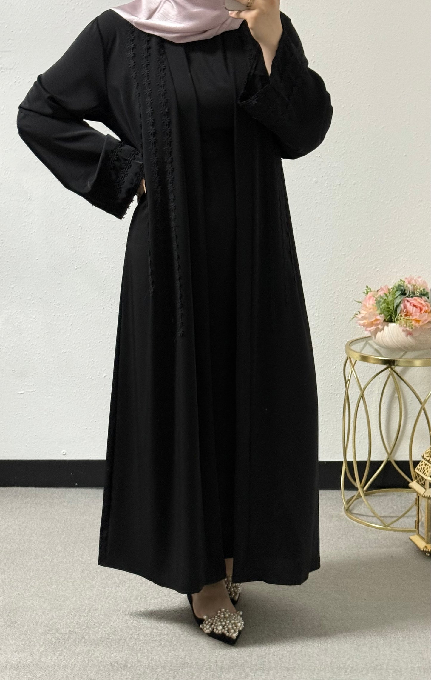 Two piece flower lace abaya