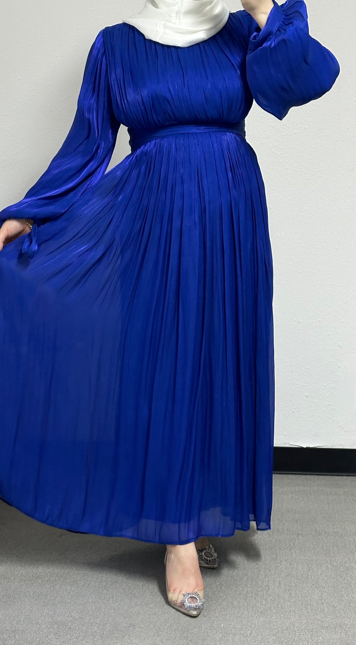 organza pleated dress in Blue