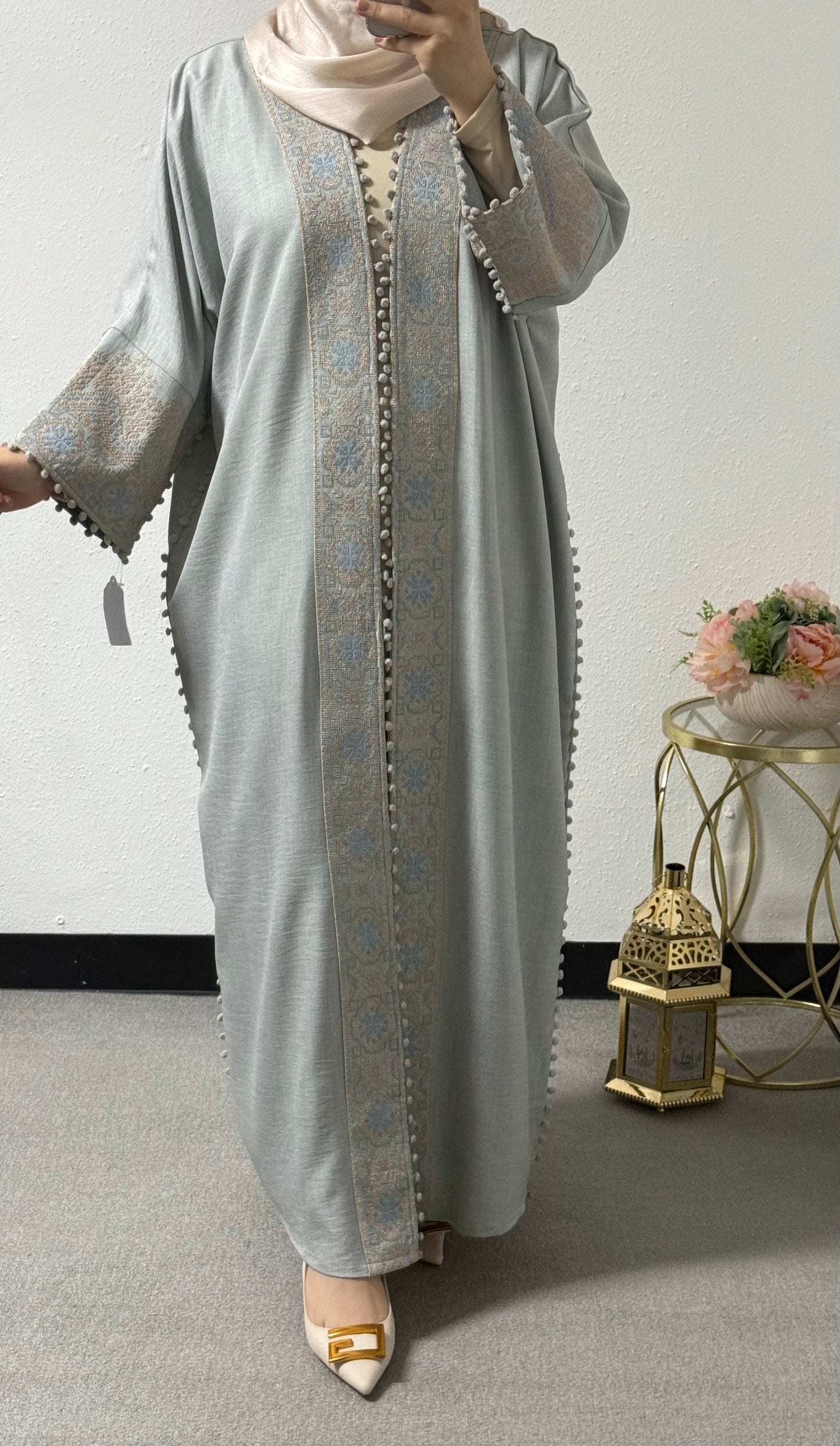 Open embroidered abaya