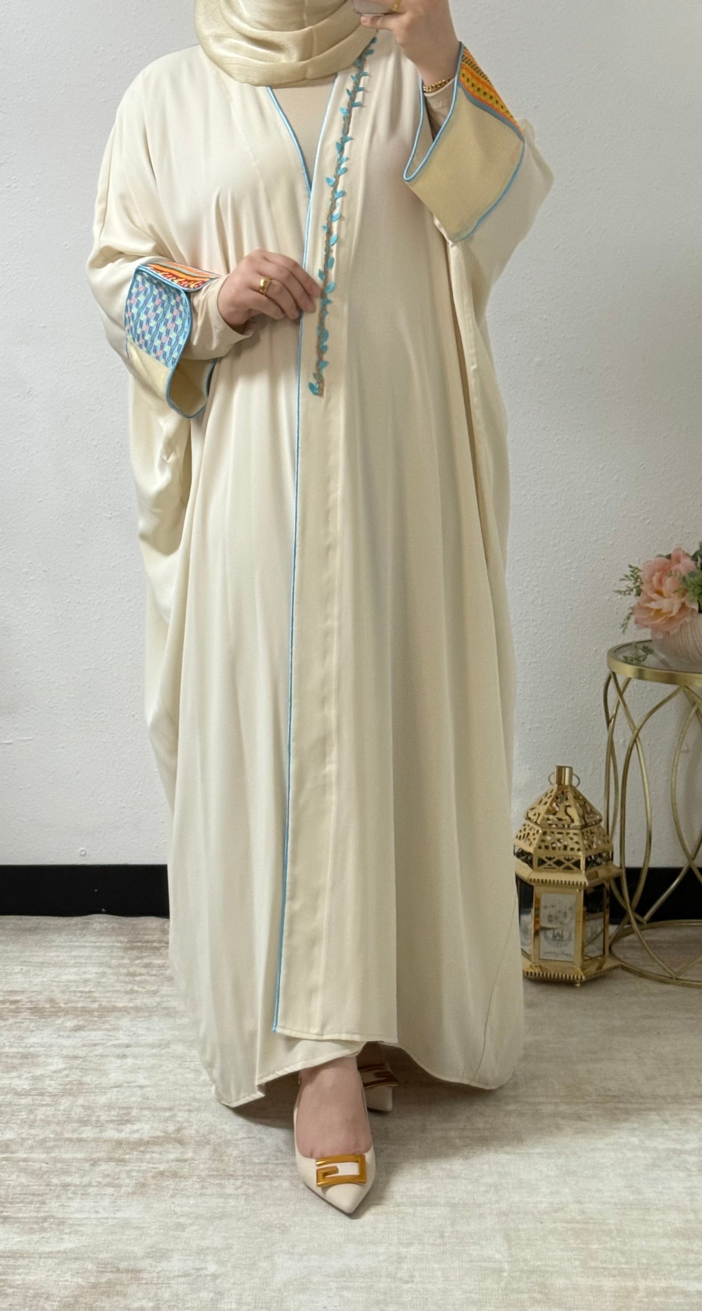 Colorful embroidery butterfly abaya