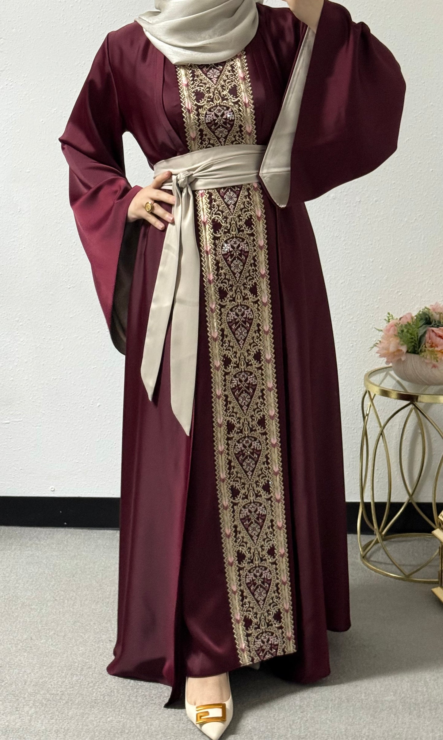 Two piece embroidered abaya