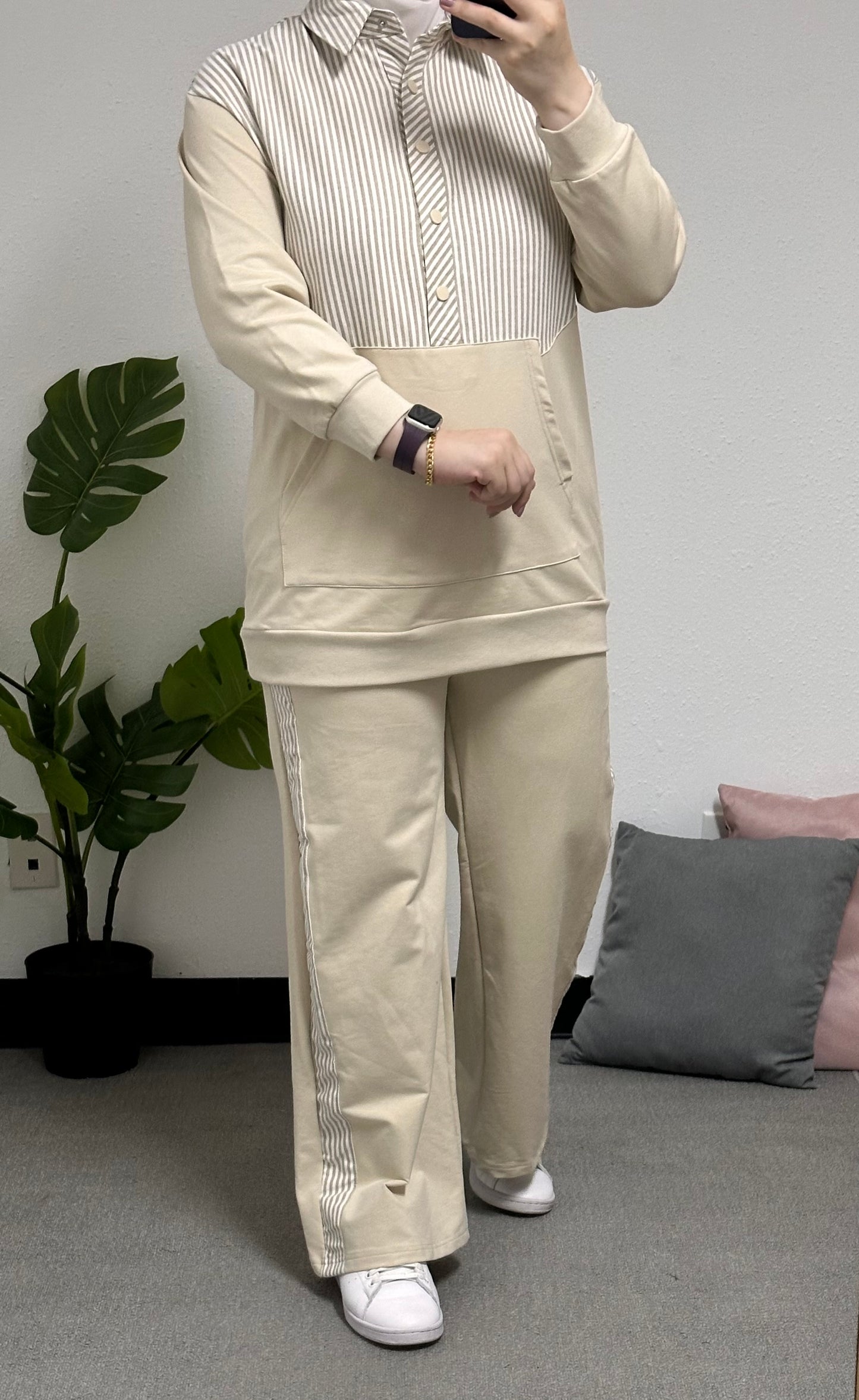 Two-piece cotton tracksuit set