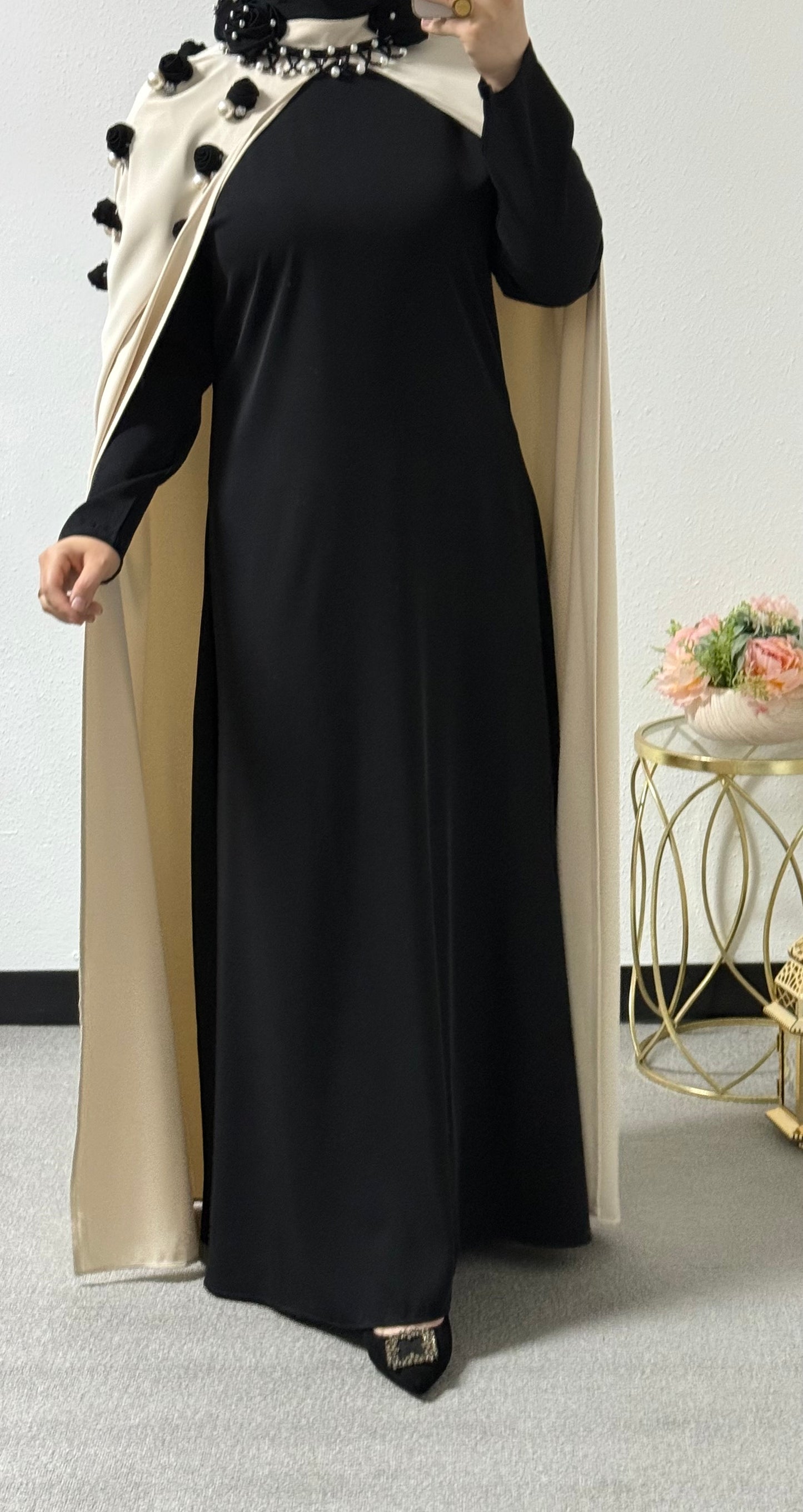 Two piece rose/pearl abaya set