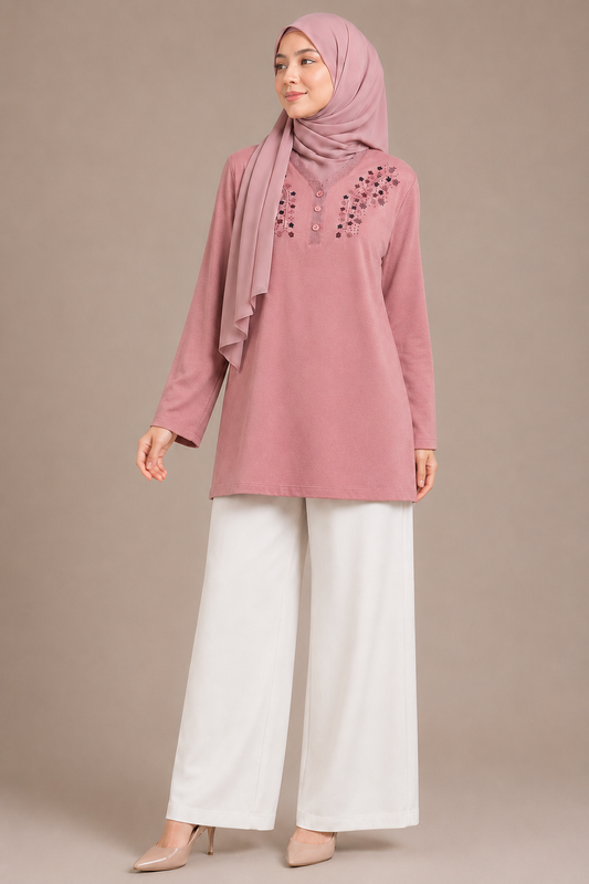 Flower Embroidered Simple Shirt