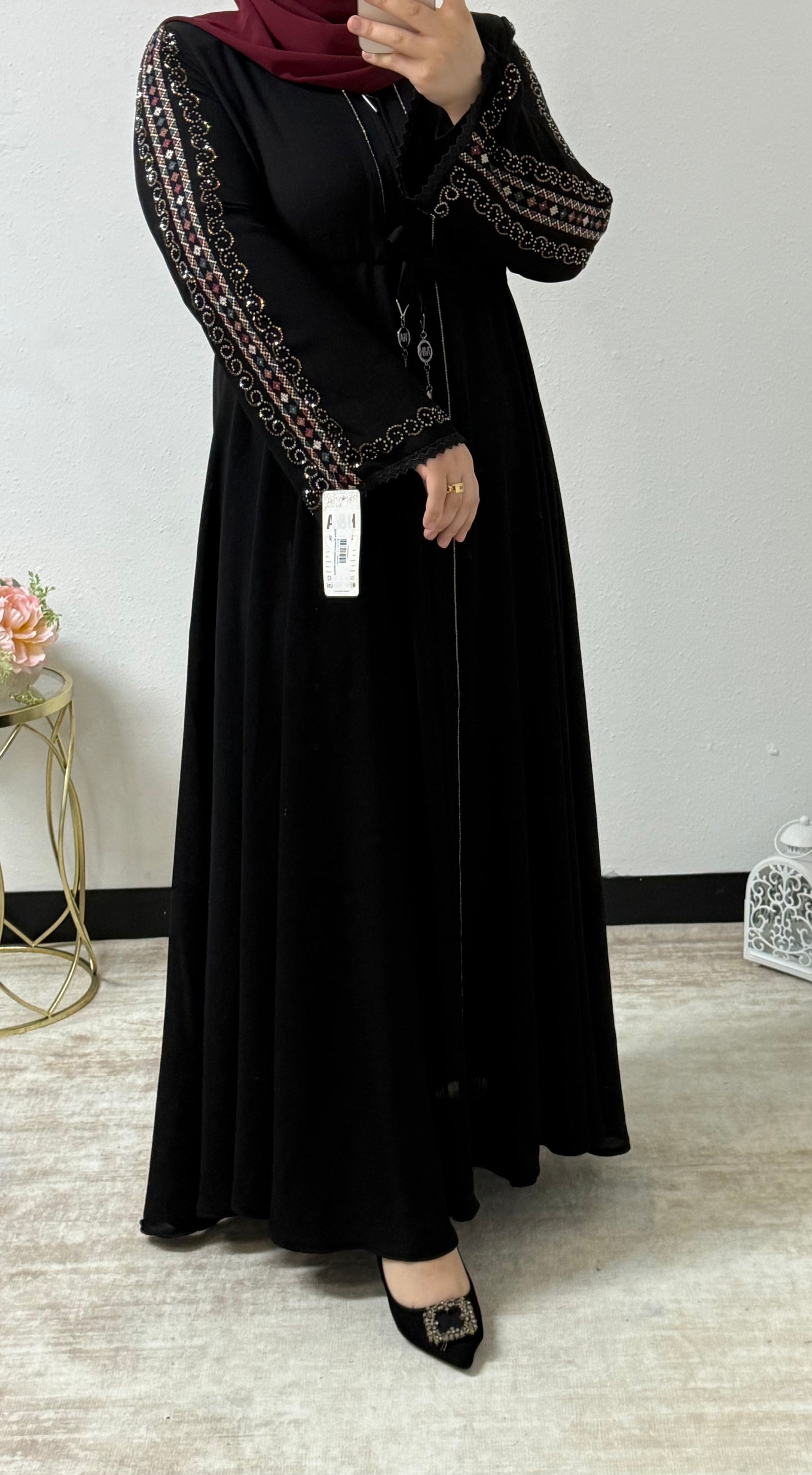 Shiny Beaded Sleeves Abaya