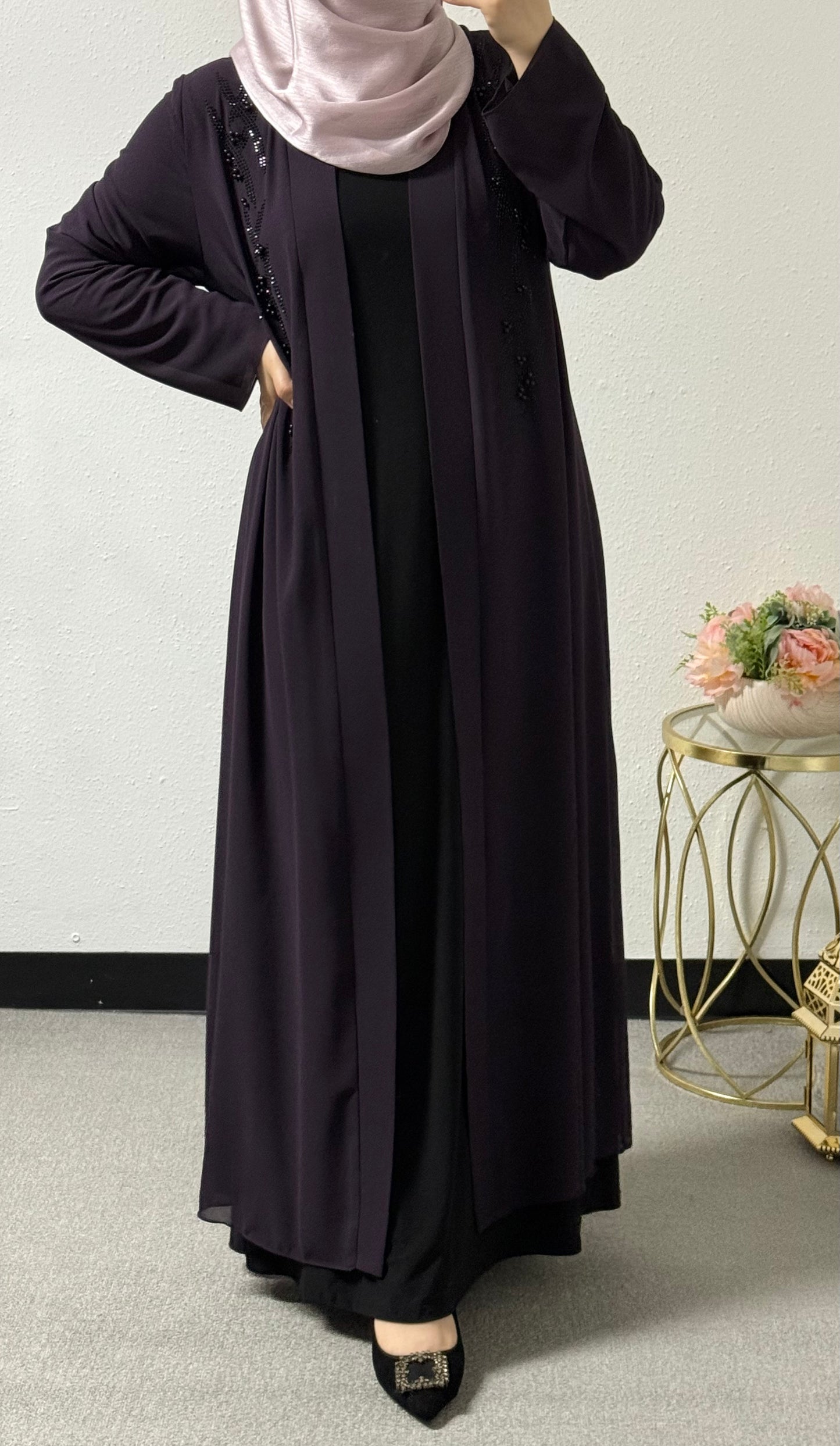 Two piece black bead abaya