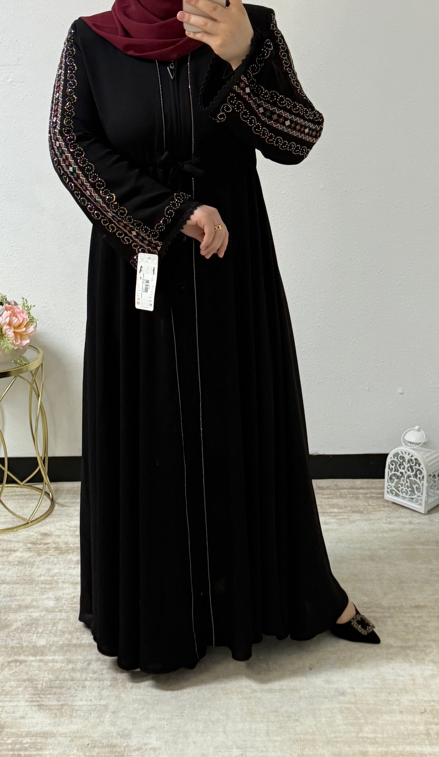 Shiny Beaded Sleeves Abaya