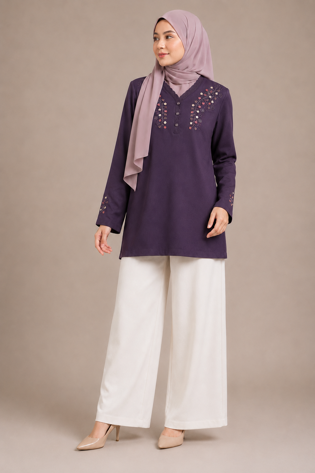 Flower Embroidered Simple Shirt