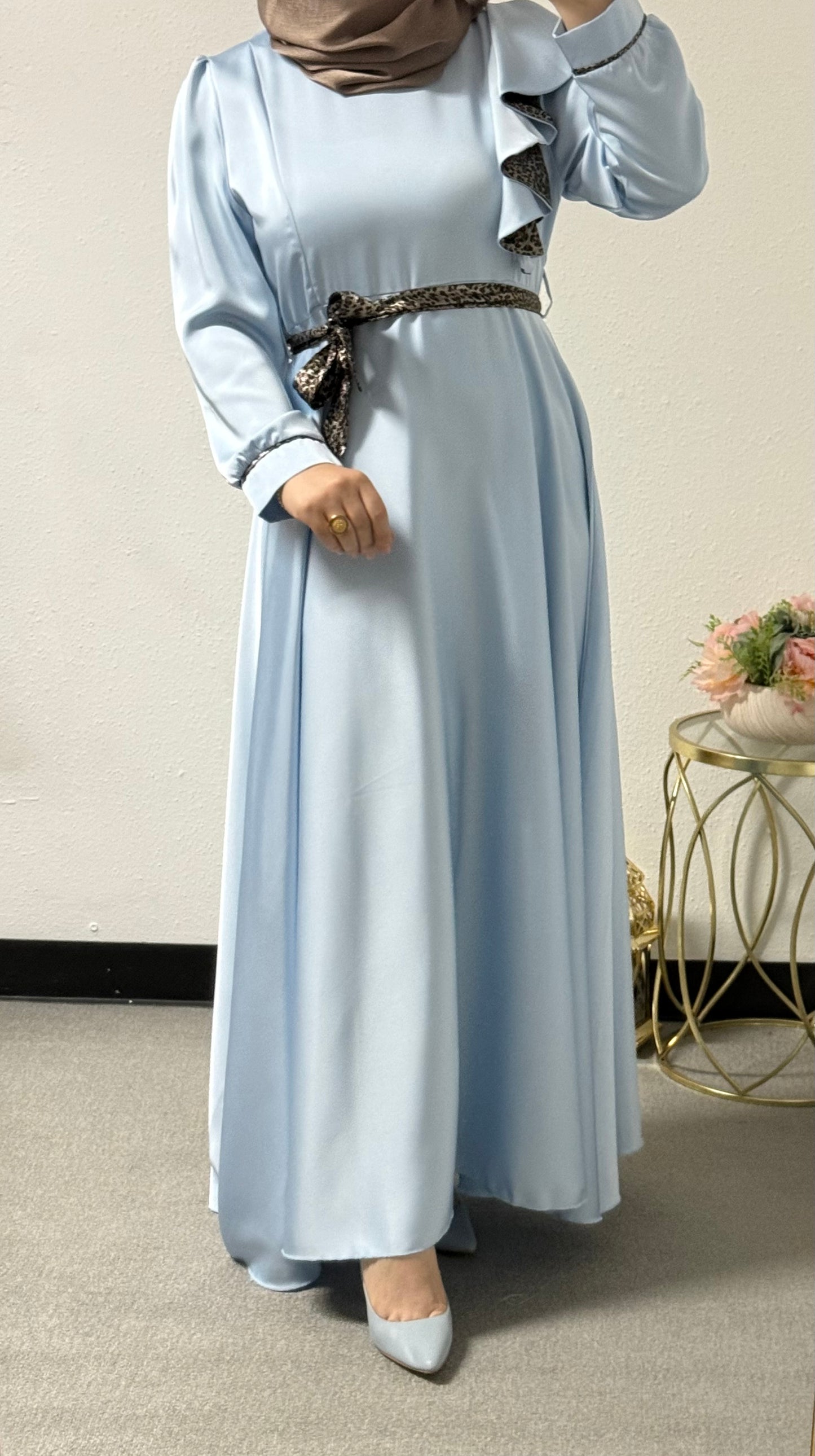 Eid Satin Dress with Tiger Print Insert