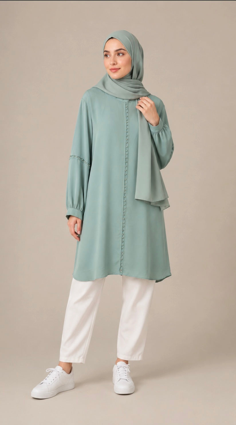 Elegant Colored Pearls Long Shirt